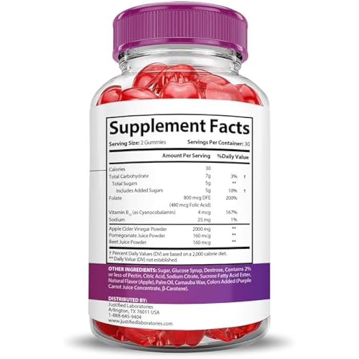 Justified Laboratories (3 عبوات) حلوى كيتو إكستريم فيت من خل التفاح 2000 ملغ معززة بعصير الرمان وبودرة الشمندر فيتامين ب12 نباتية غير معدلة وراثيًا 180 حبة - Image 5