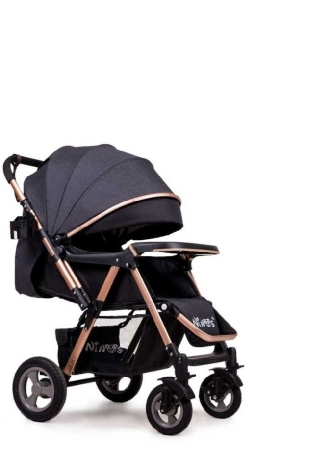 Belico 511 baby stroller with flip arm and head cover against dirt, dust and sunlight, with double lining for the child’s comfort