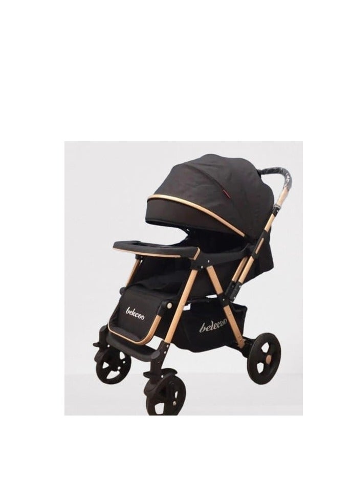 Belico 511 baby stroller with flip arm and head cover against dirt, dust and sunlight, with double lining for the child’s comfort
