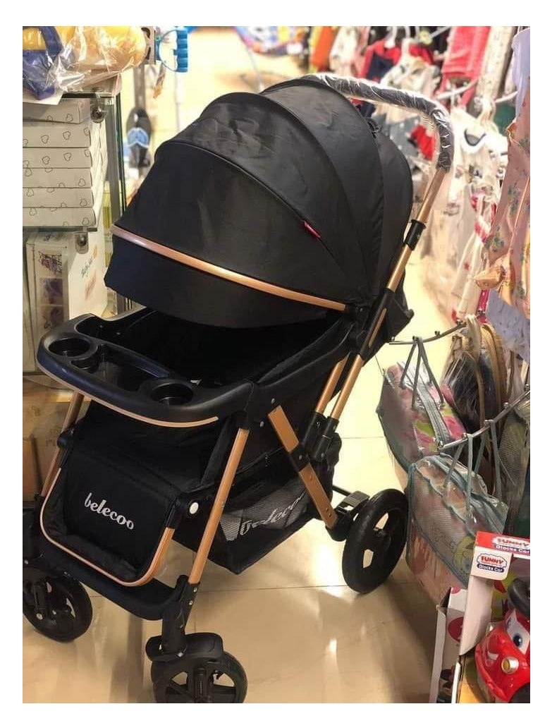 Belico 511 baby stroller with flip arm and head cover against dirt, dust and sunlight, with double lining for the child’s comfort