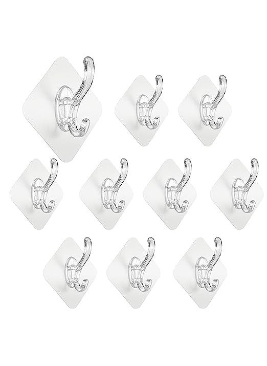 SOJITRA SOJITRA Self Adhesive Wall Mounted Hanger Hook Non Trace No Drilling PVC Wall Sticker Hook Nail Free Seamless Plastic Waterproof Hook Pack of 10  - Image 1