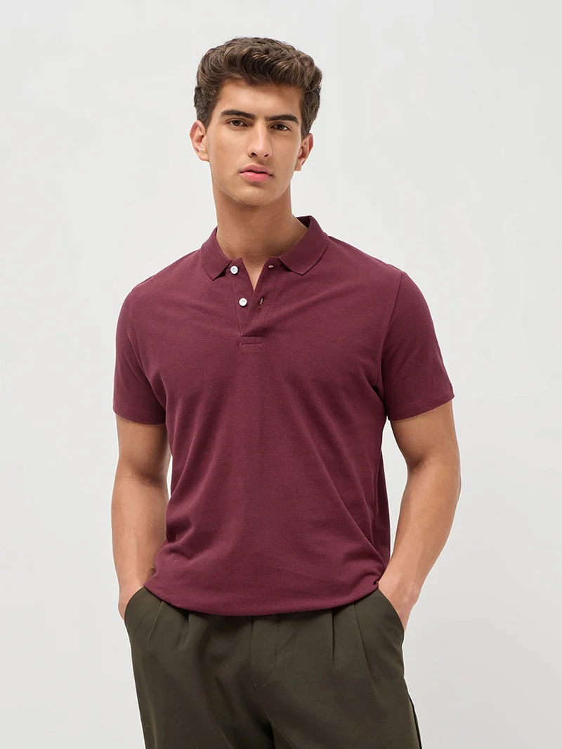 أوربانو فاشن Urbano Fashion Men's Maroon Solid Regular Fit Half Sleeve Cotton Polo T-Shirt