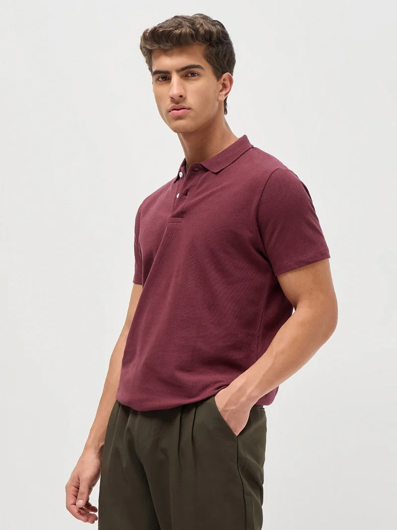 أوربانو فاشن Urbano Fashion Men's Maroon Solid Regular Fit Half Sleeve Cotton Polo T-Shirt