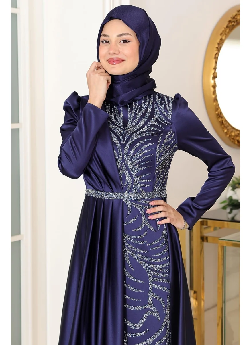 Esilanur Mihrimah Hijab Evening Dress Navy Blue