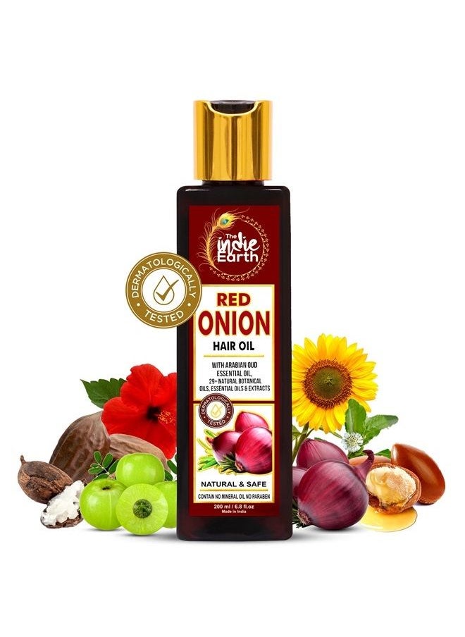 The Indie Earth RED ONION ANTI HAIR LOSS & HAIR GROWTH OIL WITH PURE ARGAN, JOJOBA, ROSEMARY, BLACK SEED OIL IN PUREST FORM VERY EFFECTIVELY CONTROL HAIR LOSS, PROMOTES HAIR GROWTH 200ml 
