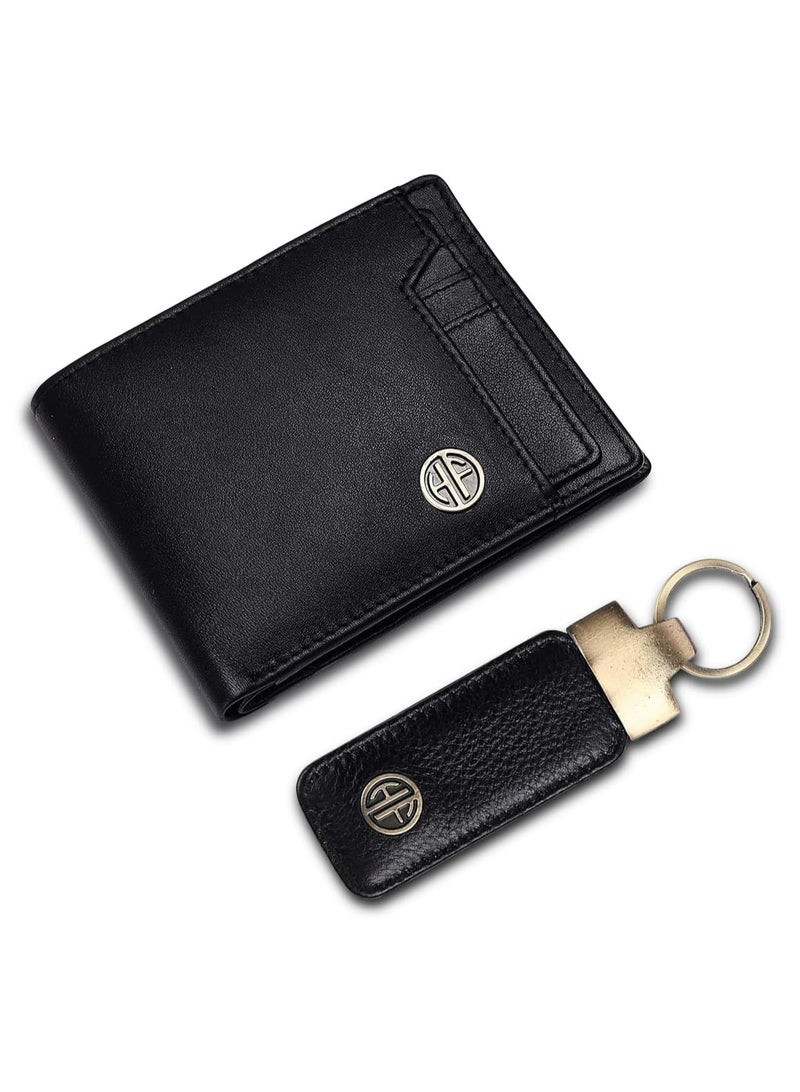  هاموندز فلاي كاتشر مجموعة هدايا للرجال مكونة من محفظة وسلسلة مفاتيح محمية بتقنية تحديد الهوية بموجات الراديو مع 4 فتحات للبطاقات، سلسلة مفاتيح للسيارة والمنزل والدراجة، إكسسوارات رجالية فاخرة هدية للزوج والصديق - Image 1