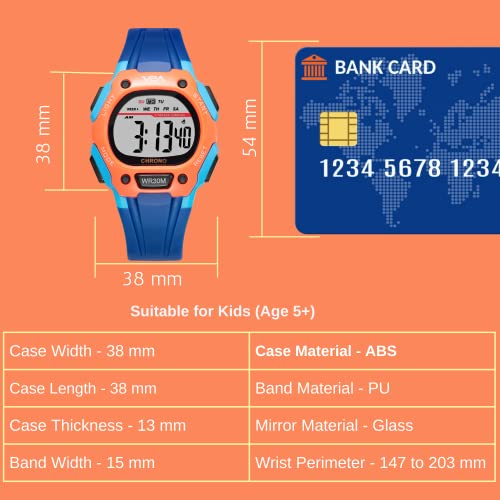 V2A Resin Digital Water Resistant Kid Sports Watch for Boys - Blue and Orange with Grey Dial and Blue Band - Image 4