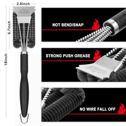 GRILLART Grill Brush and Scraper, Extra Strong BBQ Cleaner Accessories, Safe Wire Bristles Barbecue Triple Scrubbers Cleaning Brush for Gas/Charcoal Grilling Grates, Wizard Tool BR-8115 - Image 5