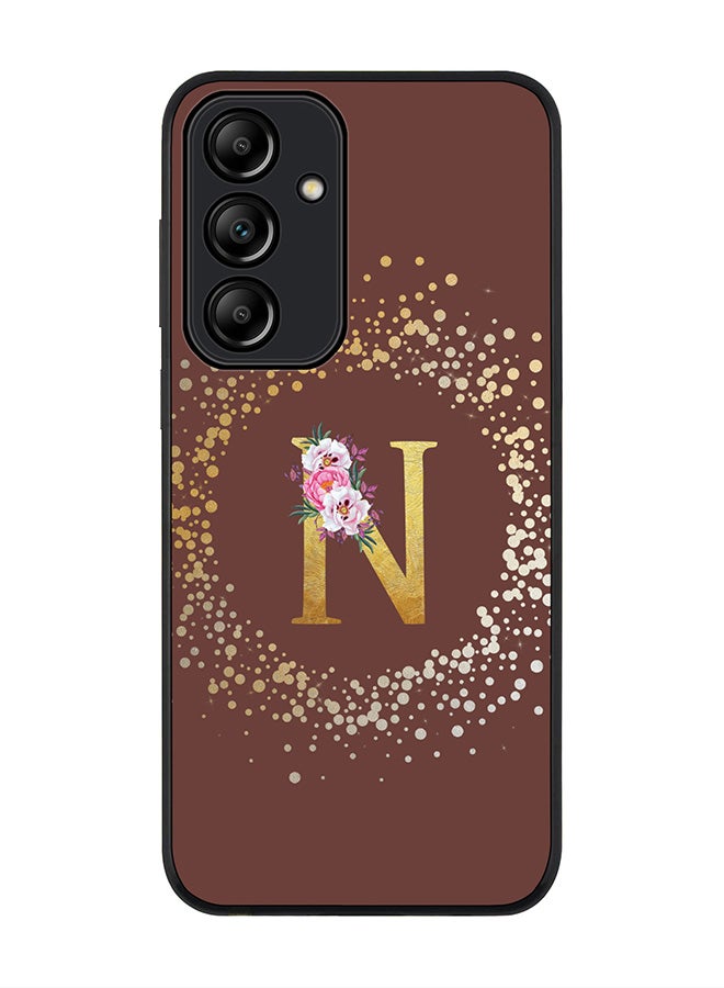 Stylizedd Rugged Black Edge Case for Samsung Galaxy A55, Slim fit Case Thin Cover- Custom Monogram Initial Letter Floral Pattern Alphabet - N  (Brown)  - Image 1