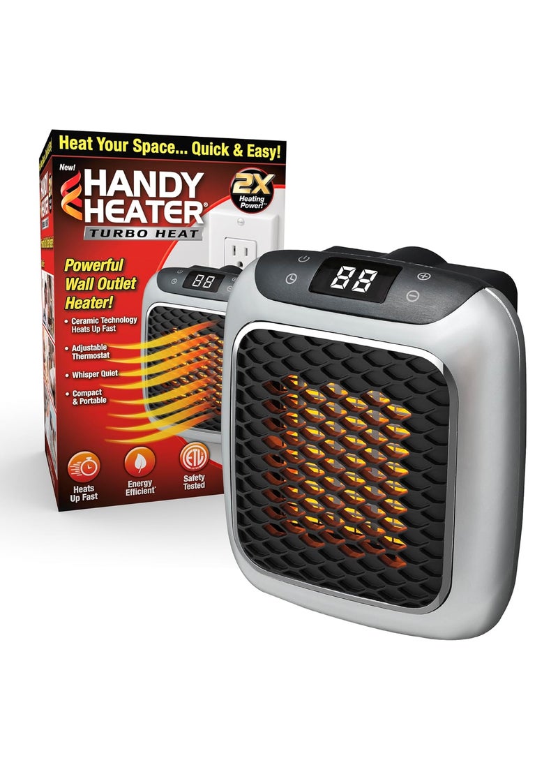 Ontel Ontel Handy Heater Turbo 800 Wall Outlet Small Space Heater with Adjustable Thermostat Programmable 12Hour Timer Auto Shut Off Quiet SpaceSaving Ceramic Mini Heater  - Image 1