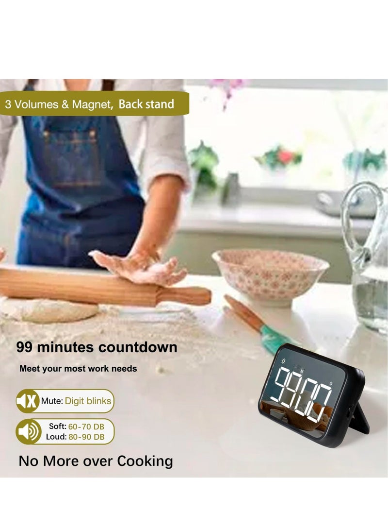 مؤقتات للأطفال بحجم 4 بوصات، مؤقتات رقمية مغناطيسية كبيرة للمطبخ مع وظيفة سطوع ثابتة لفصل الدراسة، مؤقت صامت لفصل الدراسة والمطبخ (أسود) - Image 3
