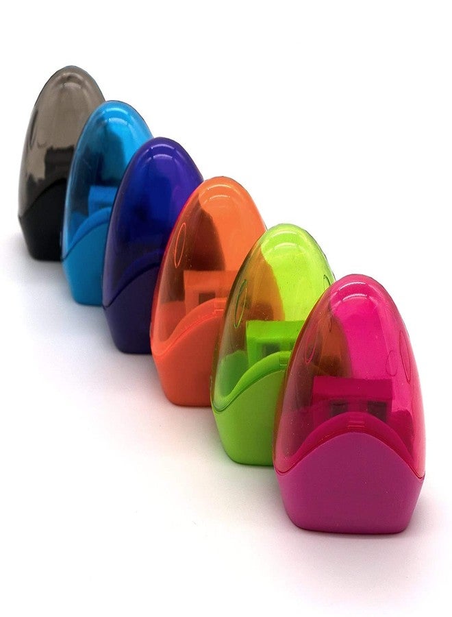Emraw Super Great Dual Hole Manual Pencil Sharpener with Triangle Receptacle to Catch Shavings for Regular & Oversize Pencils/Crayons -Great for School, Home & Office (6 Pack) - Image 1