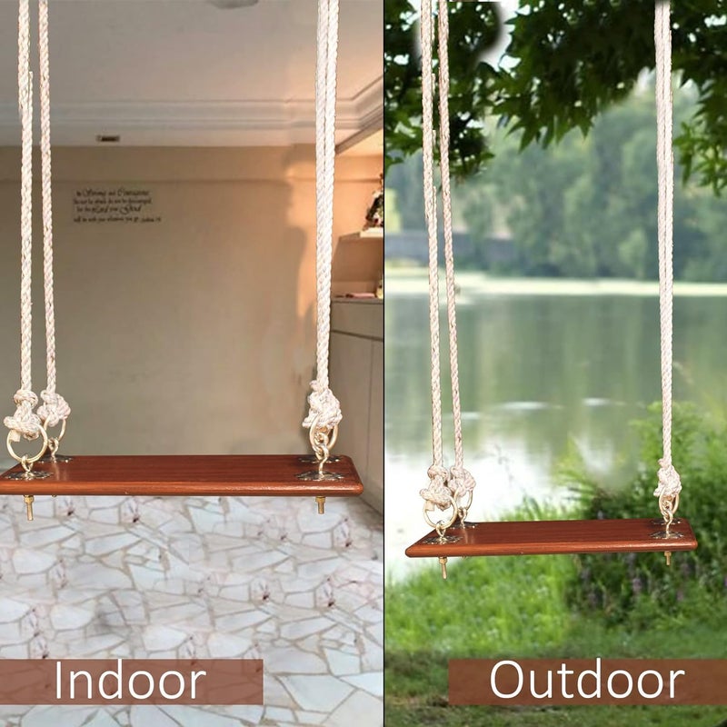 Generic Lakshya India Wooden Swing for Indoor and Outdoor with Complete Hanging Accessories Hammock Jhula  - Image 2