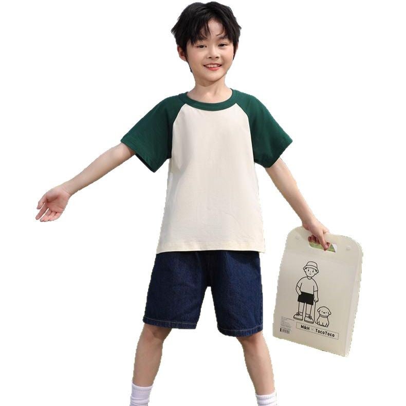 Manufacturer Kidsren'S T-Shirt 200G Pure Cotton Raglan Round Neck Short-Sleeved T-Shirt Student Printed Diy Activity Clothing - Image 5