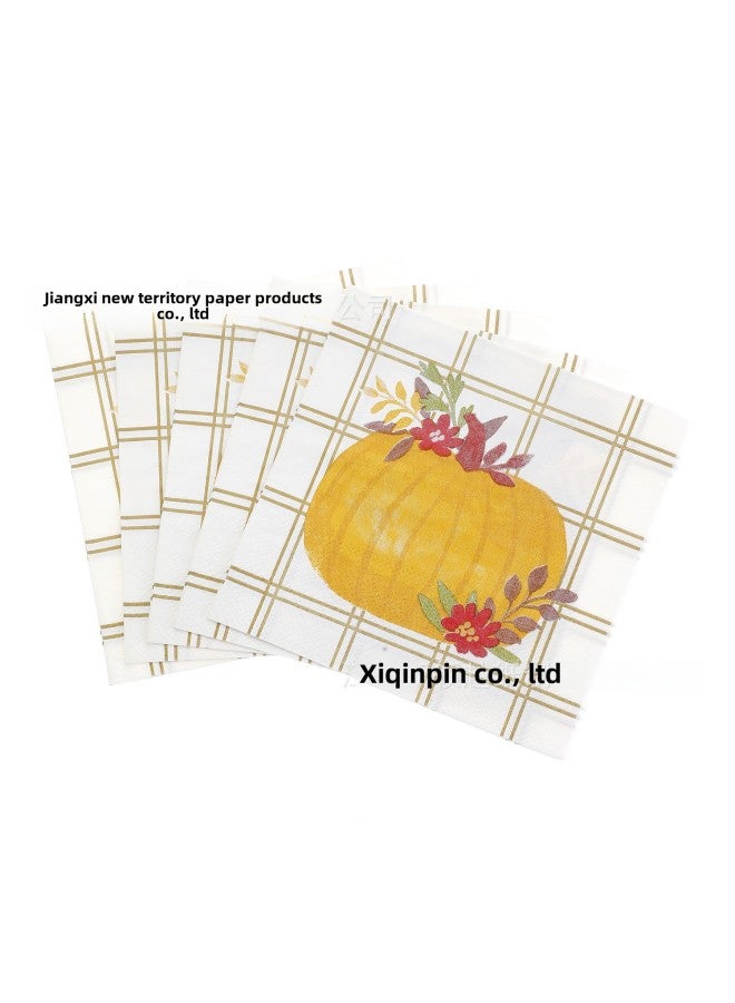 Variety Of Paper Towels Can Make Printed Napkins Disposable Paper Towels To Make Holiday Party Supplies-Color:Tissue 25*25-line Plaid Pumpkin - Image 1