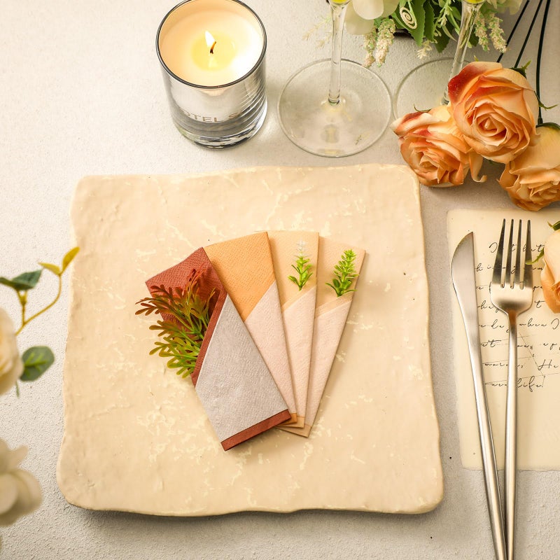Layhit Layhit 100 Pcs Cocktail Napkins Disposable Beverage Napkins Square Paper Dessert Tissue for Valentine's Day Wedding Birthday Dinner Lunch Party Supplies(Boho Color 5 x 5 Inch)  - Image 3