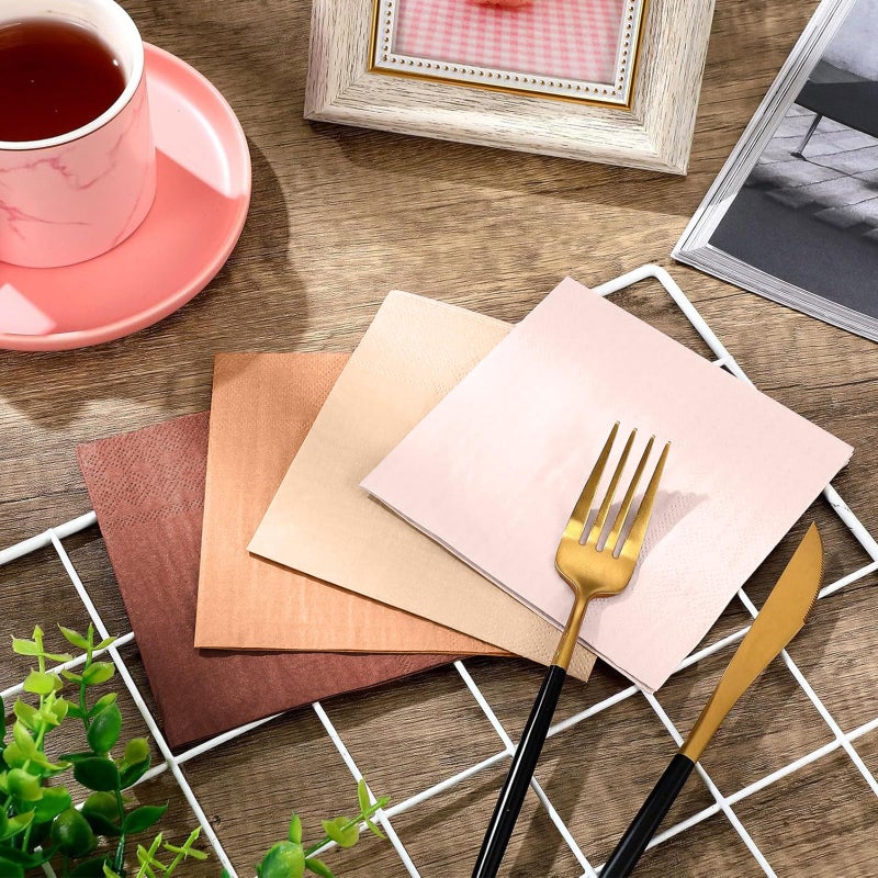 Layhit Layhit 100 Pcs Cocktail Napkins Disposable Beverage Napkins Square Paper Dessert Tissue for Valentine's Day Wedding Birthday Dinner Lunch Party Supplies(Boho Color 5 x 5 Inch)  - Image 4