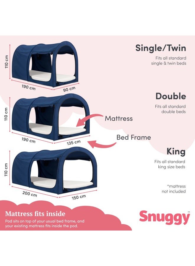 Snuggy Pod Bed Tent for All Ages, Design, Pink, Navy, Grey, Blackout (Navy, Single) - Image 3