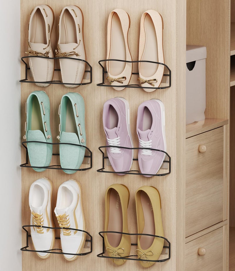 PrimZooty Wall Mounted Shoe Rack 6PCS with Sticky Hanging Strips Metal Wall Shoe Storage Hanging Shoe Organizer for DoorRVWall