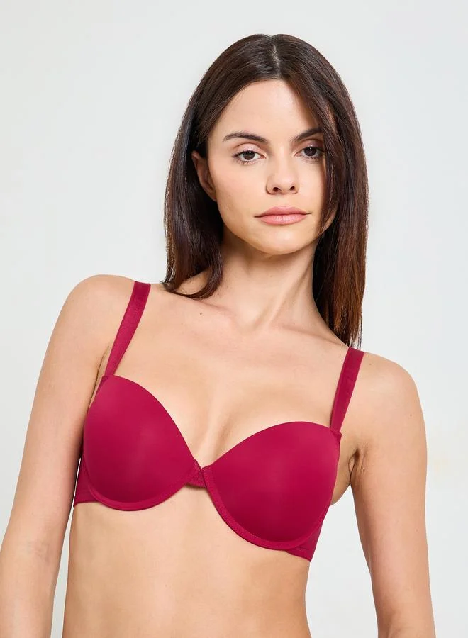 Take Two Burgundy Solid Underwired Bra and Brief Set