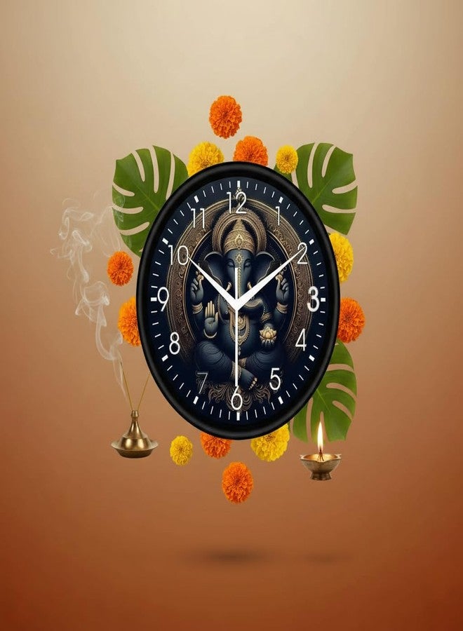 Lord Ganesha Wall Clock for Living Room & Puja Room | Black & Gold Ganpati Mandala Analog Decorative Wall Watch | Silent Non-Ticking Spiritual Hindu Decor & Housewarming Gift, Round - Image 2