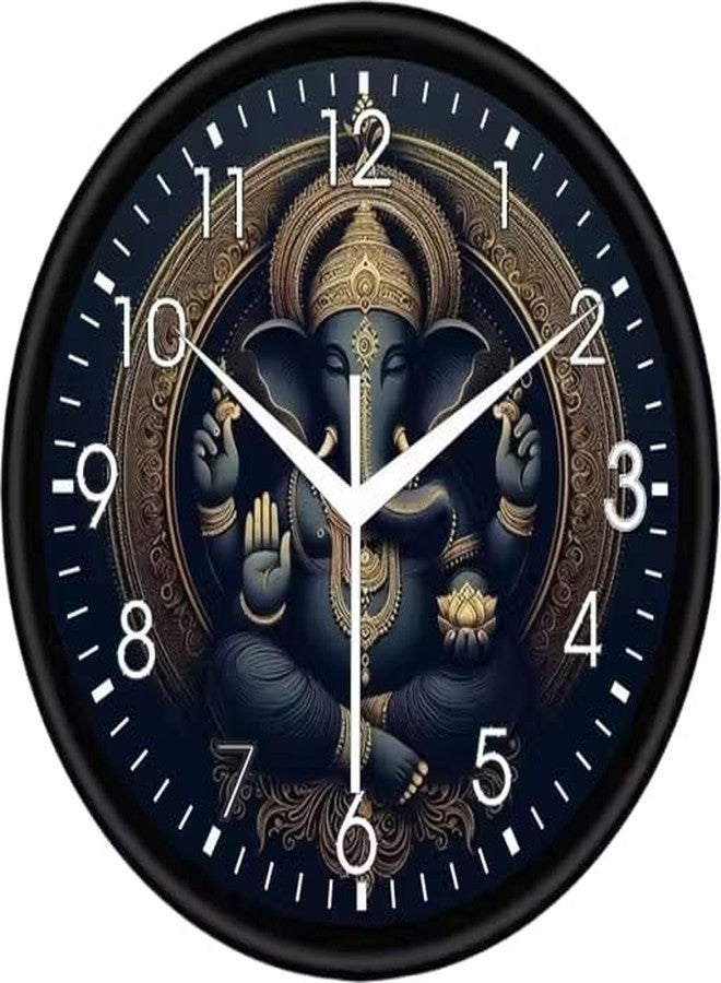 Lord Ganesha Wall Clock for Living Room & Puja Room | Black & Gold Ganpati Mandala Analog Decorative Wall Watch | Silent Non-Ticking Spiritual Hindu Decor & Housewarming Gift, Round - Image 1