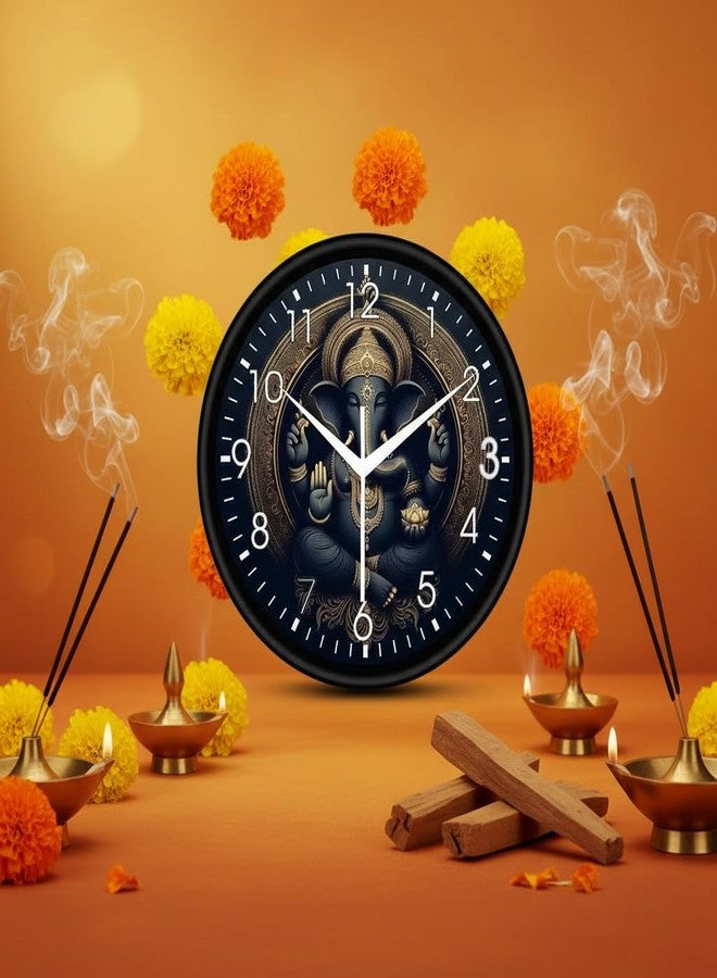 Lord Ganesha Wall Clock for Living Room & Puja Room | Black & Gold Ganpati Mandala Analog Decorative Wall Watch | Silent Non-Ticking Spiritual Hindu Decor & Housewarming Gift, Round - Image 3
