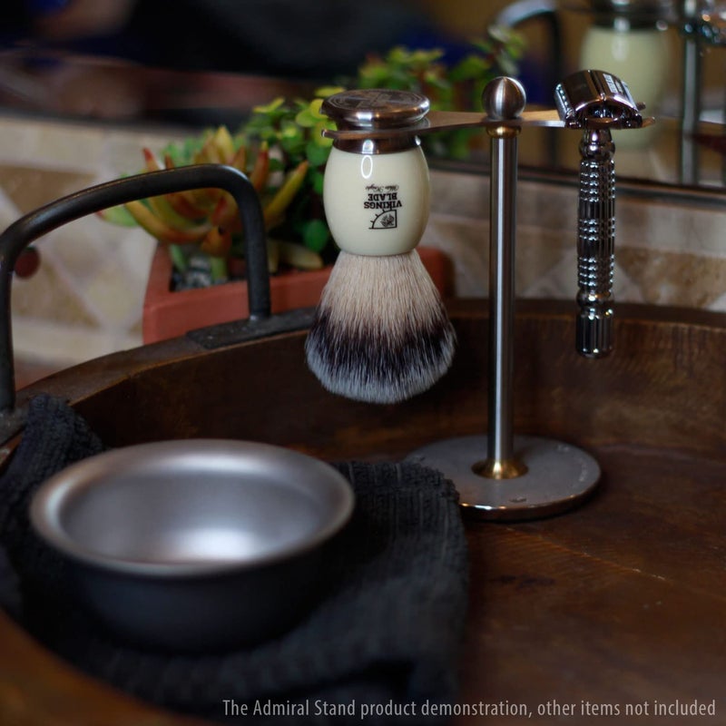 Vikings Blade Luxury Razor and Brush Stand, The Admiral by VIKINGS BLADE, Ancient Viking Look with Heavy Distressed Stainless Steel & Brass, Extra Wide Openings, Fits Most Razors and Brushes - Image 5