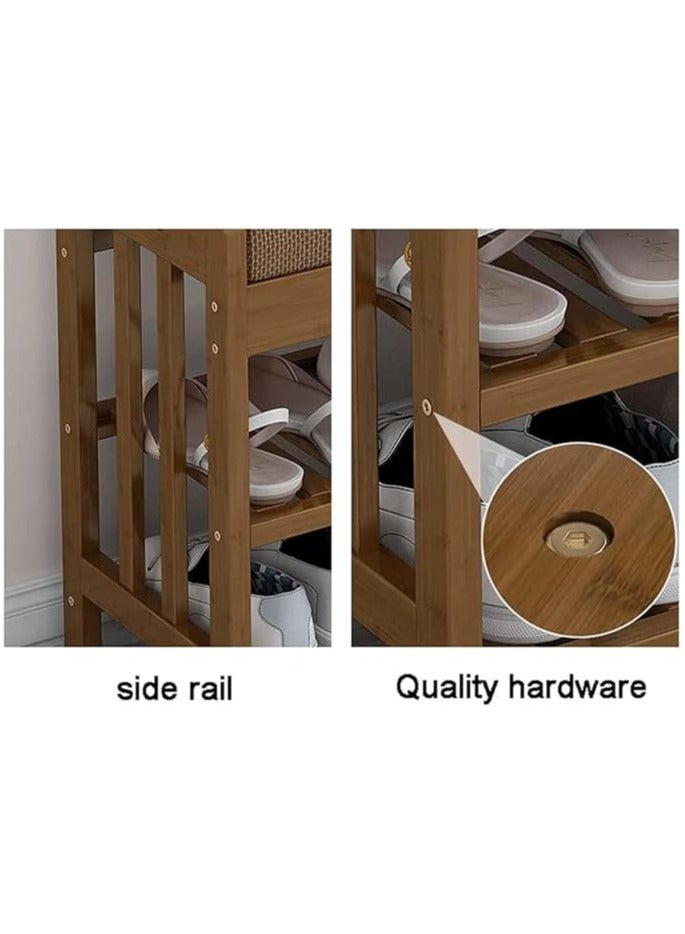 LINGWEI Bamboo Shoe Rack Bench with Cushion Seat, 2-Tier Shoe Organizer & Storage Shelf, Stylish Entryway Furniture for Hallway, Living Room, or Mudroom - Image 5