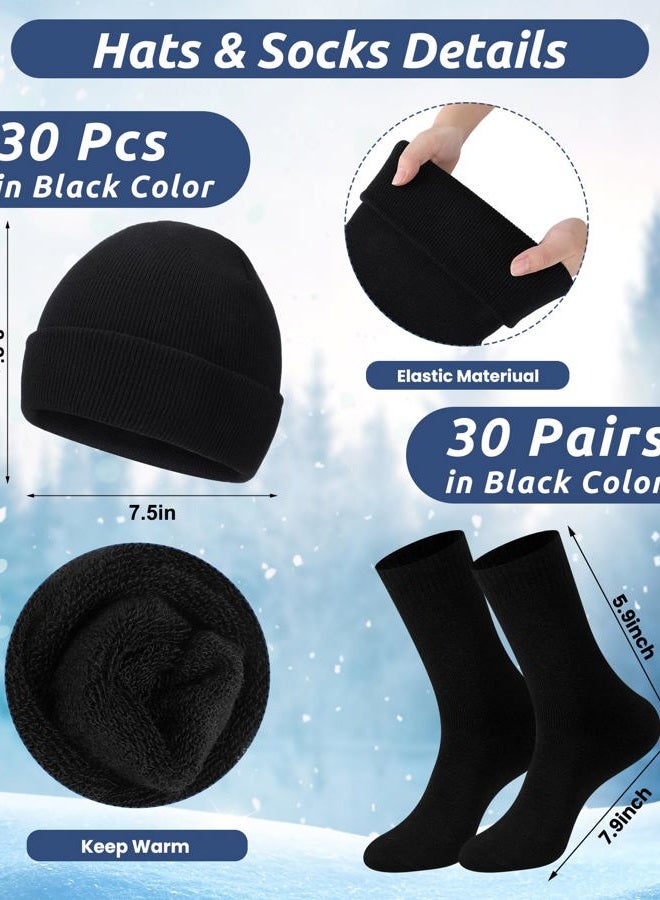 Toulite 120 Pcs Homeless Care Package Supplies Winter Knit Beanies Gloves Socks Fleece Blankets Bulk for Winter Homeless Care, Black, One Size - Image 4