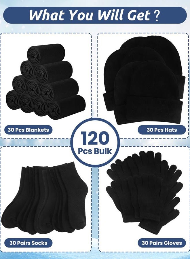 Toulite 120 Pcs Homeless Care Package Supplies Winter Knit Beanies Gloves Socks Fleece Blankets Bulk for Winter Homeless Care, Black, One Size - Image 2