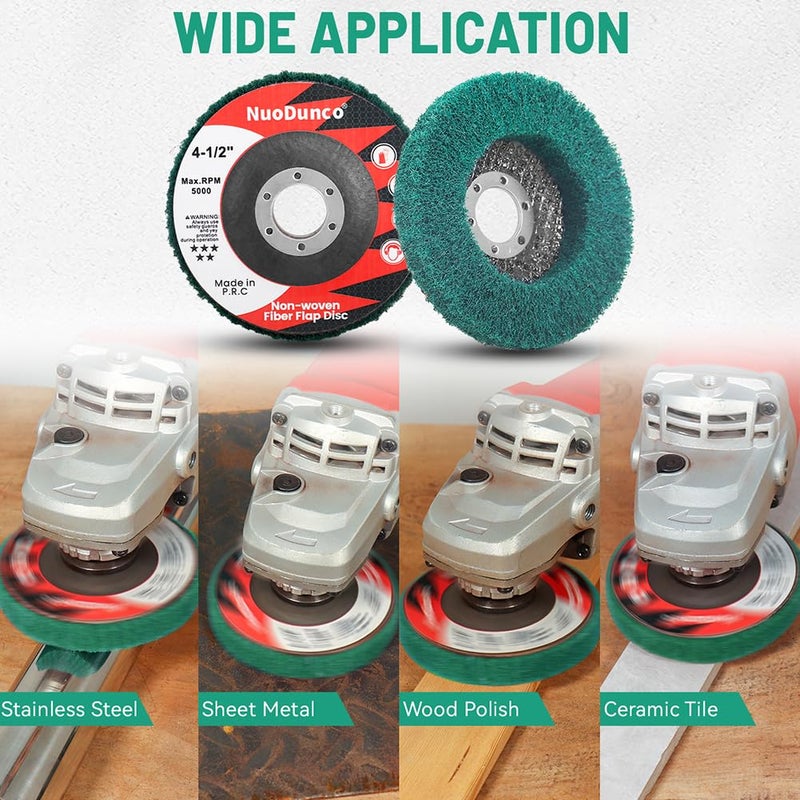 NuoDunco 10Pcs 180 & 320 Grit Scour Flap Disc 4 1/2 Inch Angle Grinder Attachment for Metal Wood Scuff Grinding Sanding Discs Scouring Pad Polishing Wheel Paint Rust Remover - Image 4