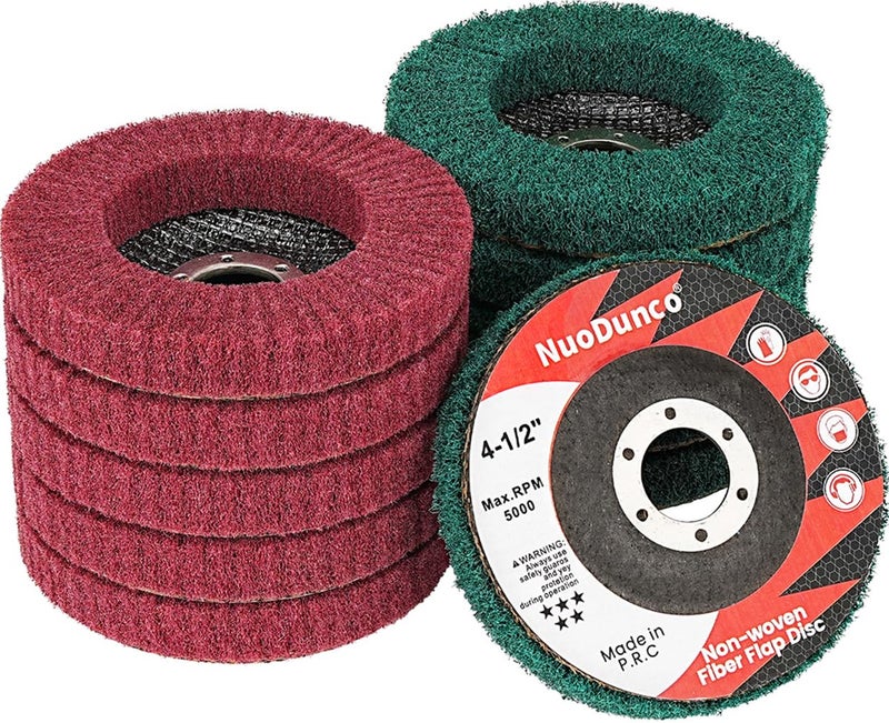 NuoDunco 10Pcs 180 & 320 Grit Scour Flap Disc 4 1/2 Inch Angle Grinder Attachment for Metal Wood Scuff Grinding Sanding Discs Scouring Pad Polishing Wheel Paint Rust Remover - Image 1