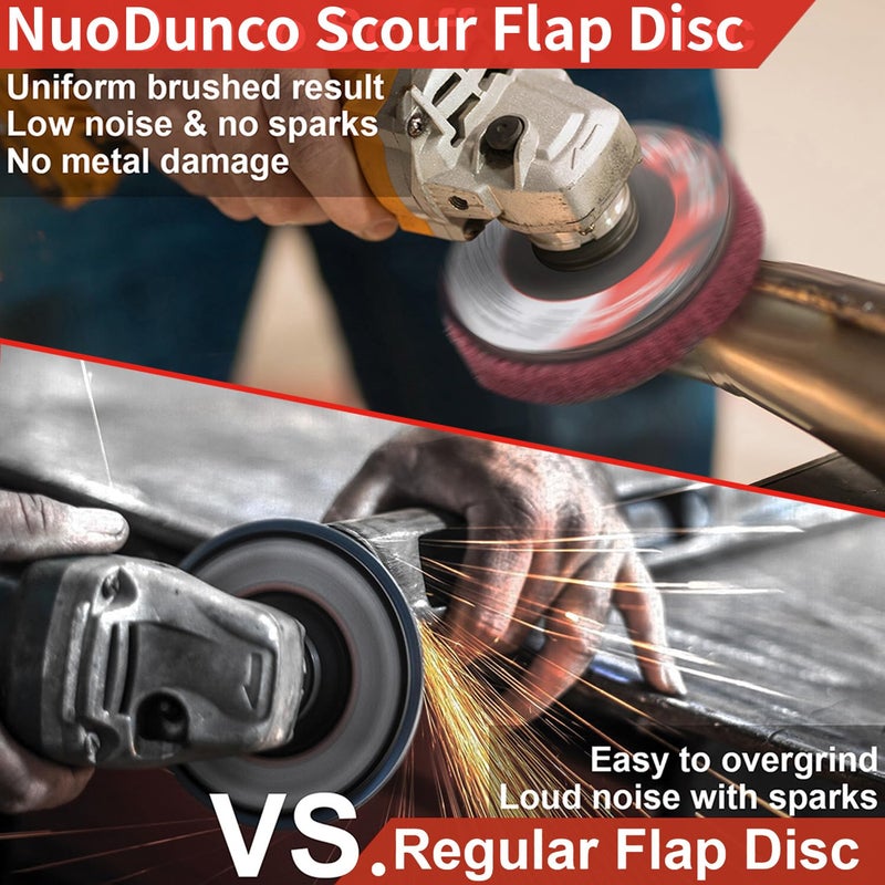 NuoDunco 10Pcs 180 & 320 Grit Scour Flap Disc 4 1/2 Inch Angle Grinder Attachment for Metal Wood Scuff Grinding Sanding Discs Scouring Pad Polishing Wheel Paint Rust Remover - Image 3