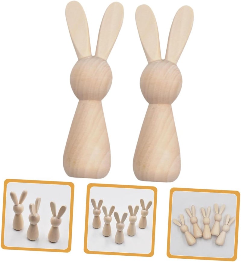 VOSAREA 2pcs DIY Unfinished Wooden Bunny Dolls Mini Wood Rabbit Peg Dolls for Creative Painting and Crafting for Room Decor and Easter Crafts - Image 5