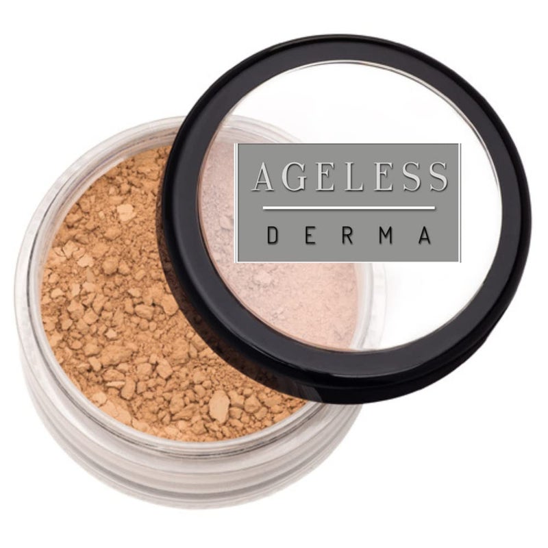 Ageless Derma Mineral Face Powder Foundation Makeup. Natural Full Coverage Loose Foundation with Vitamin and Green Tea. Made in USA