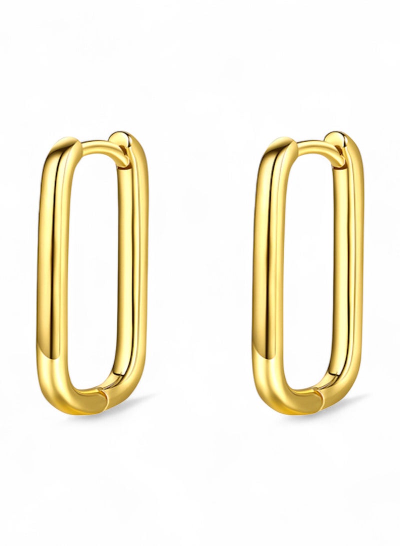 Elegant 18K Gold Plated Rectangle Hoop Earrings for Long Lasting Use, High Quality and Durable Women Jewelry, Stainless Steel, No Gemstone, for Women - Image 1