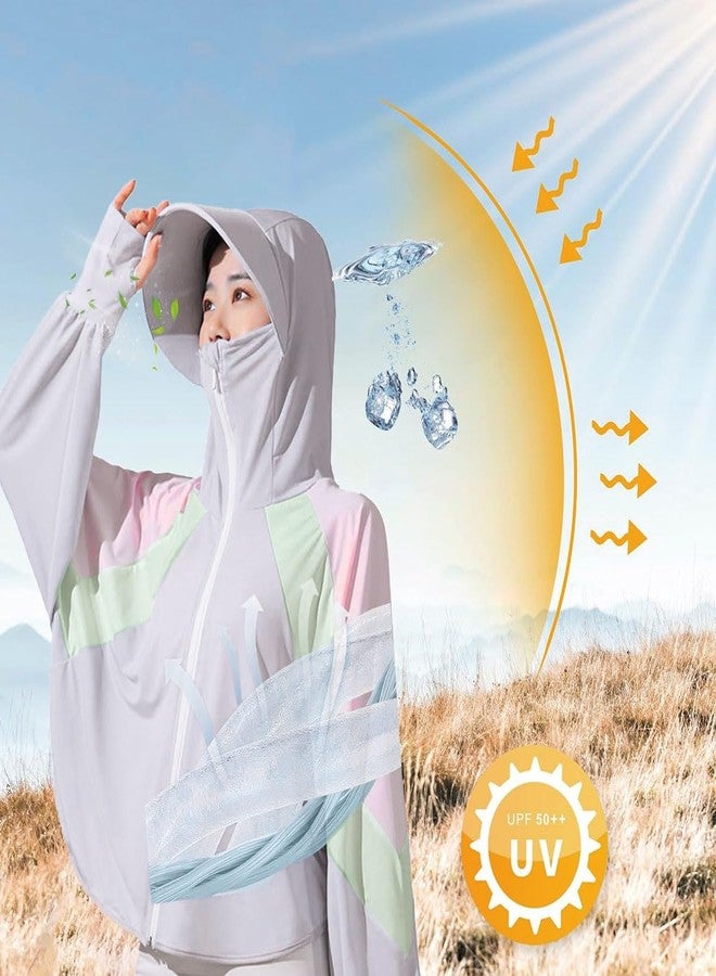 PALAY® Nylon Sun Protection Hoodie For Women Sun Protection Hoodie Standard Length Jacket Full Zip Upf 50+ Uv Block Clothing With Brim For Running Hiking Outdoor Quick Dry, Grey - Image 3