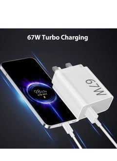 Generic قابس شاحن سريع 67 وات لـ Xiaomi 13T مع كابل شحن توربو 6A/1M، نوع شاحن حائط UK+ كابل USB C لـ Xiaomi 13 Lite 13/13 Pro/12T/12 12X Redmi Note 12 11 Pro POCO F5 Pro  - Image 2