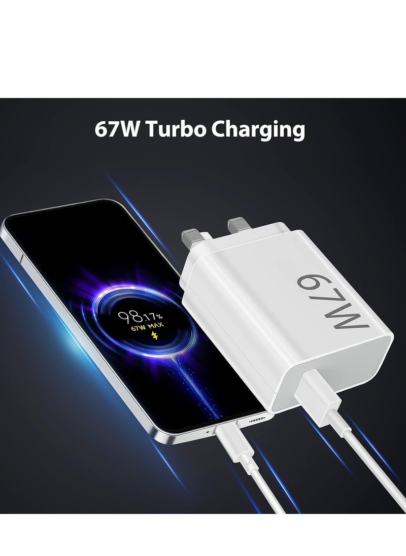 Generic قابس شاحن سريع 67 وات لـ Xiaomi 13T مع كابل شحن توربو 6A/1M، نوع شاحن حائط UK+ كابل USB C لـ Xiaomi 13 Lite 13/13 Pro/12T/12 12X Redmi Note 12 11 Pro POCO F5 Pro  - Image 2