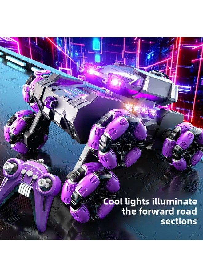 Children's Spray Tank Remote Control Car Electronic Six-wheel Stunt Simulation Off-road Birthday Gift Toys-Color:Purple Spray Six-wheel Stunt Tank 【single Control】-Specifications:A Set Of Lithium Ba - Image 3
