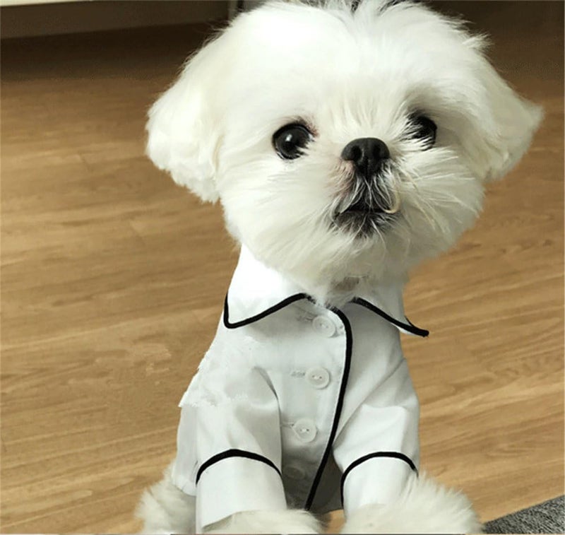 comfrt Cute Pet Dog Pajamas, Puppy Silk T-Shirt Nightdress, Elegant Soft Pet Nightgown Clothes, Fashionable Cat Sleepwear Apparel, Stylish Cozy Christmas Party Costumes, for Small Pet Dogs Cats (S, white) - Image 3