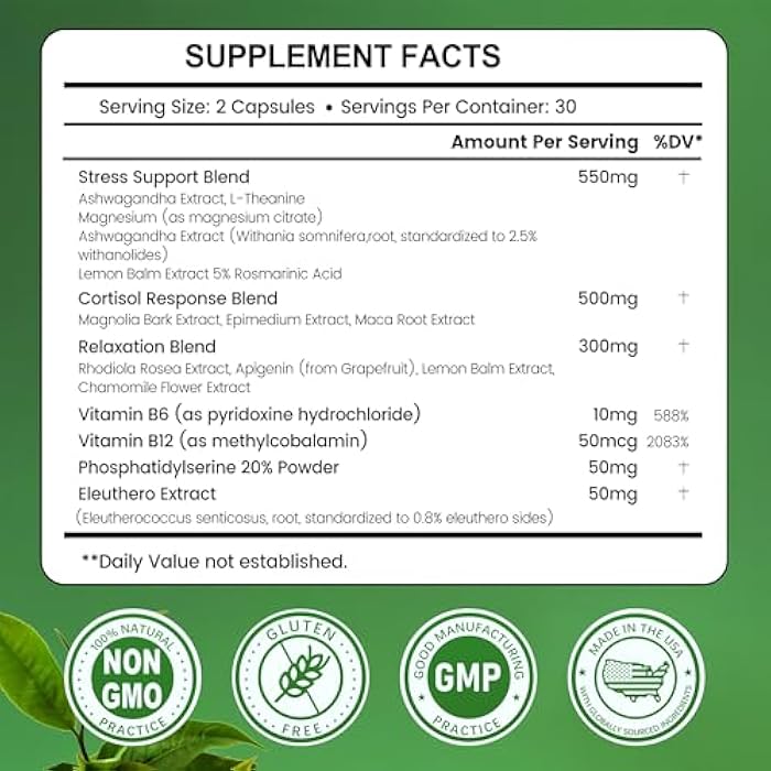 inGreens Cortisol Supplement, 15-in-1 Cortisol Manager with Ashwagandha, L-Theanine & Magnesium, Supports Cortisol Health, Relaxation & Restful Sleep, 60 Capsules - Image 2