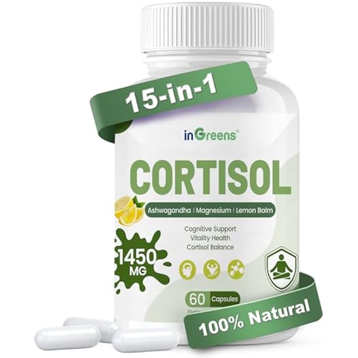 inGreens Cortisol Supplement, 15-in-1 Cortisol Manager with Ashwagandha, L-Theanine & Magnesium, Supports Cortisol Health, Relaxation & Restful Sleep, 60 Capsules - Image 1