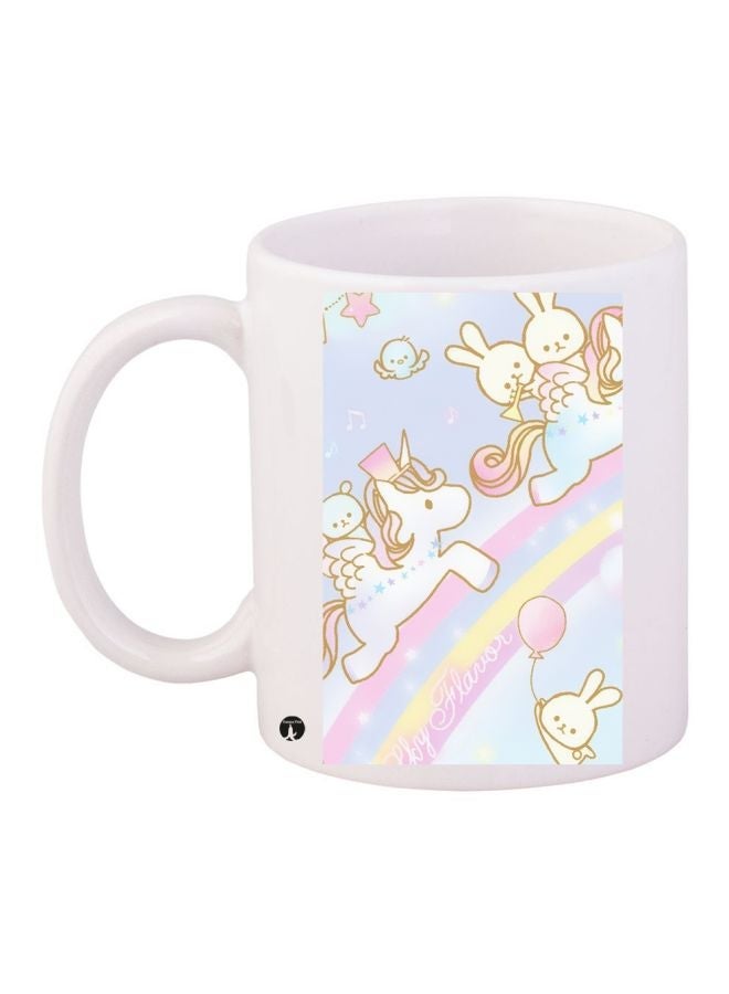 RYN Cartoon Unicorn Printed Coffee Mug White/Blue/Pink 11ounce