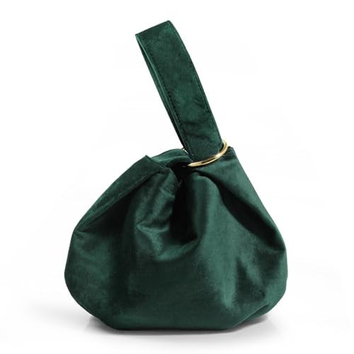 Hoxis Women Clutch Velvet Top Handle Bag Wristlet Small Tote Purse (Dark Green) - Image 1