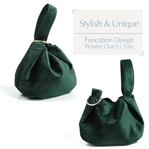 Hoxis Women Clutch Velvet Top Handle Bag Wristlet Small Tote Purse (Dark Green) - Image 3
