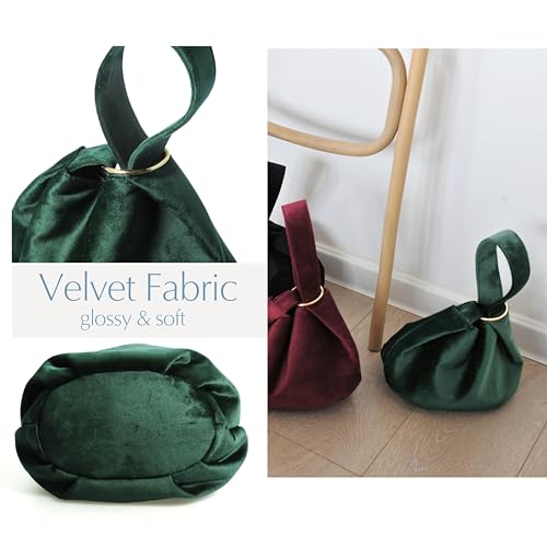Hoxis Women Clutch Velvet Top Handle Bag Wristlet Small Tote Purse (Dark Green) - Image 5