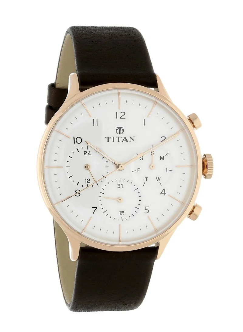 TITAN Men Analog Round Shape Leather Wrist Watch - 90102WL01 - 48 Mm