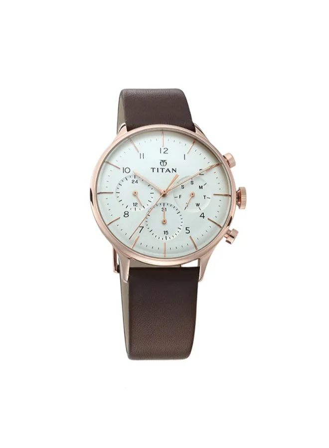 TITAN Men Analog Round Shape Leather Wrist Watch - 90102WL01 - 48 Mm